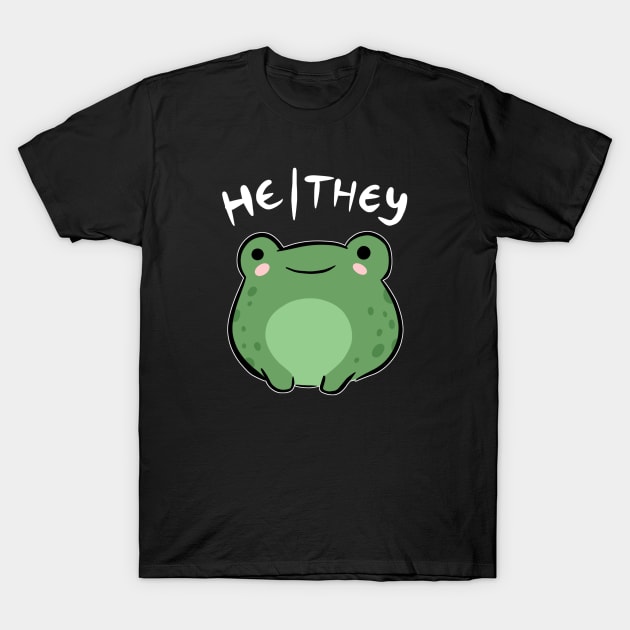 Cute Frog Celebrating He/They Pronouns - A Nonbinary Aesthetic for Enby, LGBTQ, Demigirl, and Demiboy T-Shirt by Ministry Of Frogs